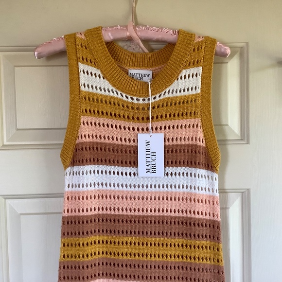 Matthew Bruch Striped Knit-Mesh Midi Tank Dress Sunset SZ 1/ US Small - Picture 4 of 14